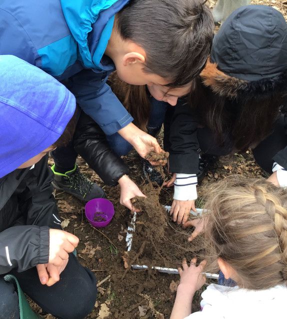 children inspecting the soil 