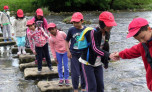 Children crossing a river